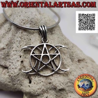 Silberanhänger, Wicca Pentacle (dreifache Göttin Mondsymbol) (groß)