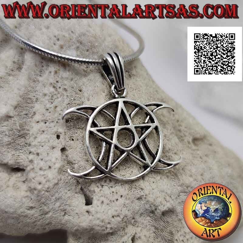 Silberanhänger, Wicca Pentacle (dreifache Göttin Mondsymbol) (groß)