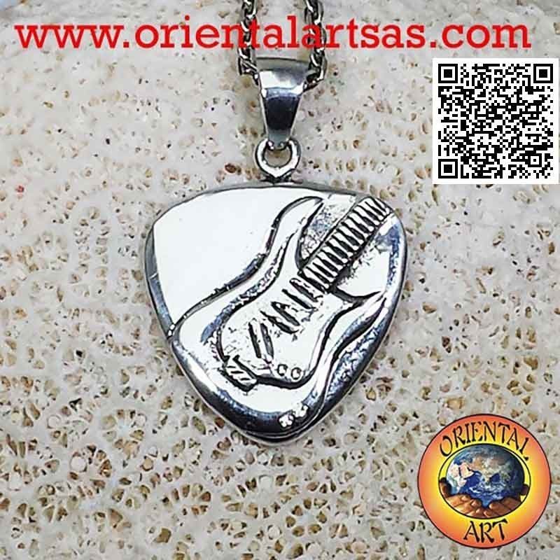 Ciondolo plettro in argento con chitarra elettrica
