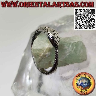 Silver ring, engraved three-dimensional Ouroboros snake
