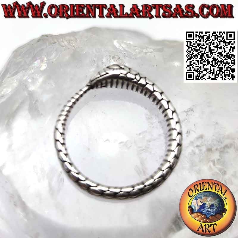 Silver ring, engraved three-dimensional Ouroboros snake