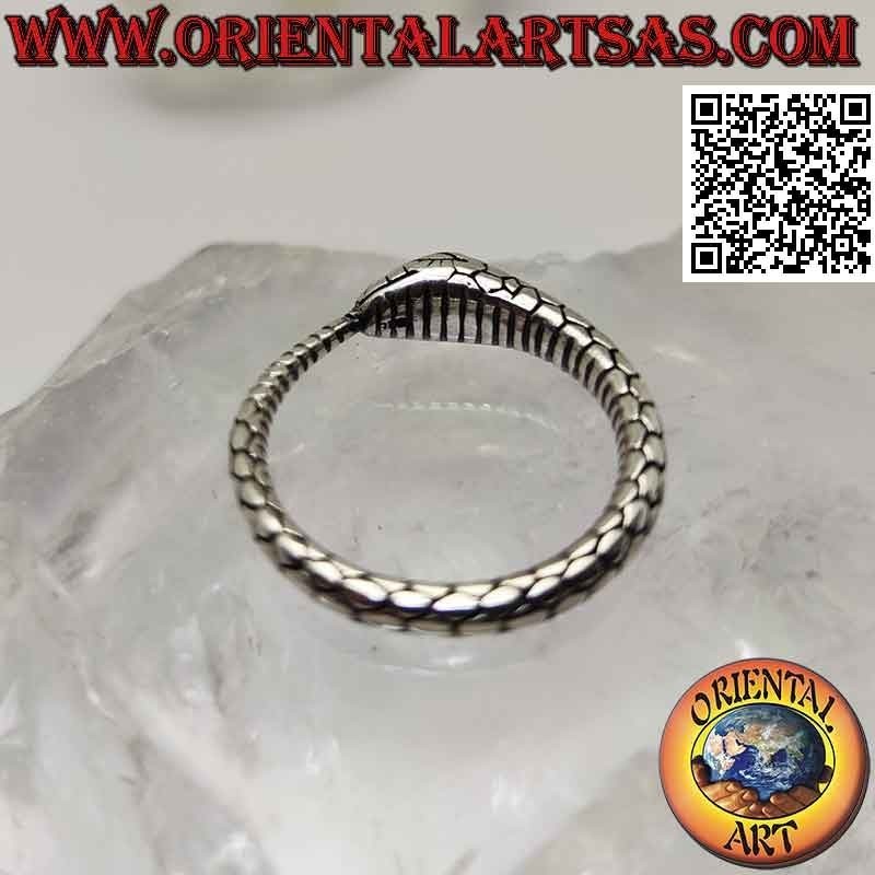 Anello in argento, serpente Ouroboros tridimensionale inciso