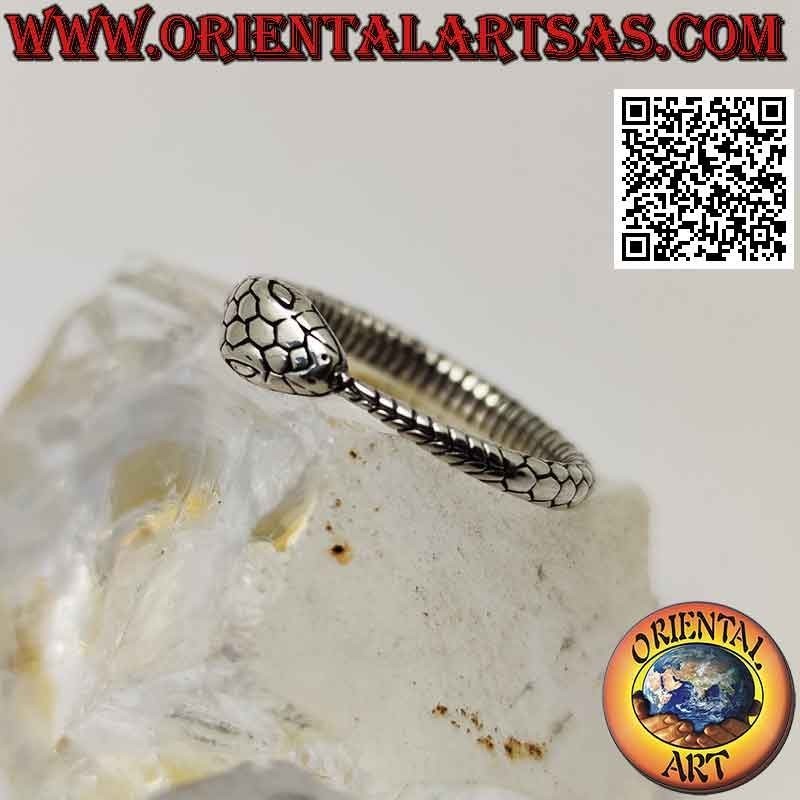 Silver ring, engraved three-dimensional Ouroboros snake