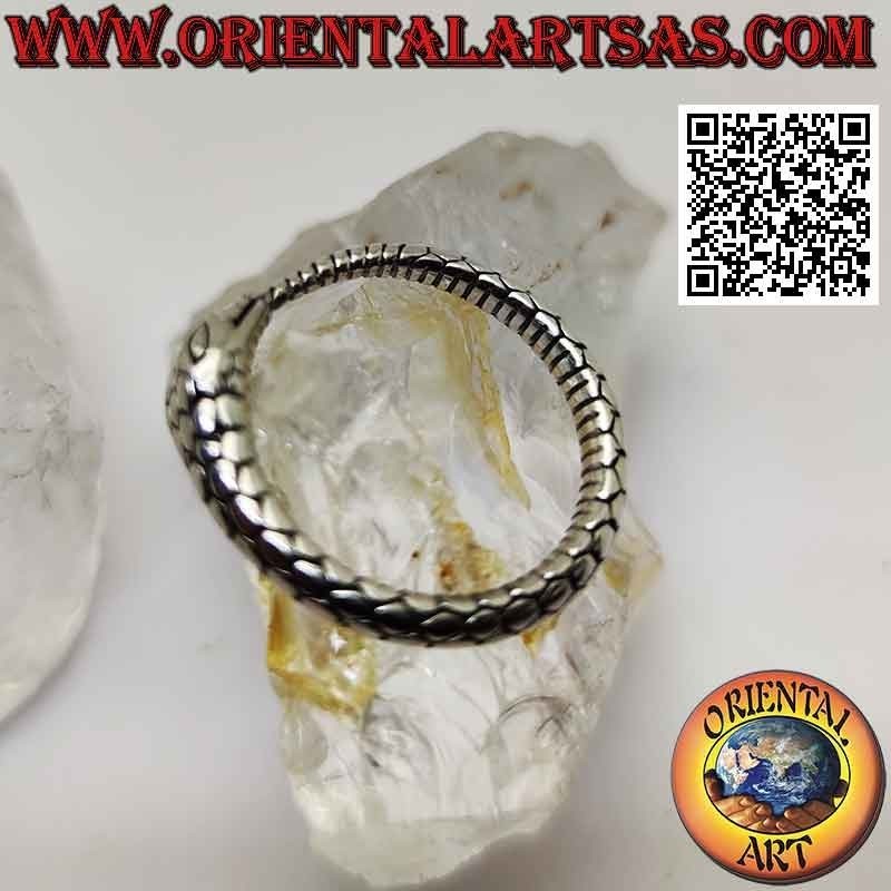 Anillo de plata, serpiente Ouroboros tridimensional grabada