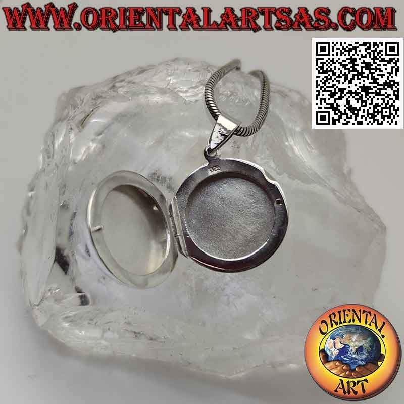 Pendentif cadre photo en argent lisse rond plat (22 mm.)
