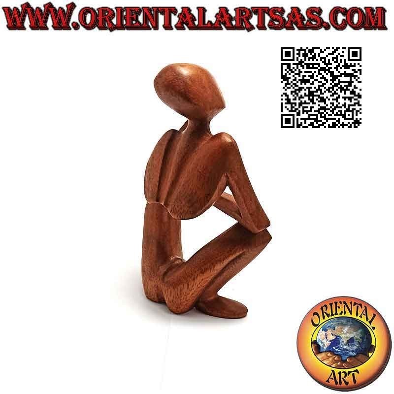 Scultura "il pensatore in squat" in stile abstract in legno di suar, 15 cm