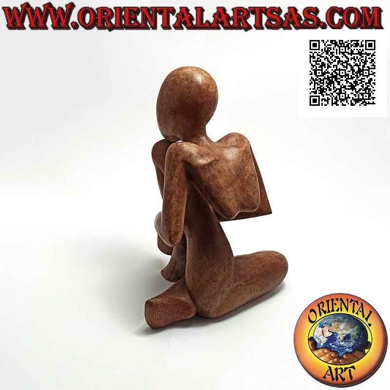 Sculpture "the thinker on his knee" in abstract style in suar wood, 20 cm