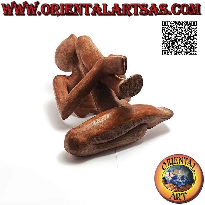 Sculpture "the thinker on his knee" in abstract style in suar wood, 20 cm