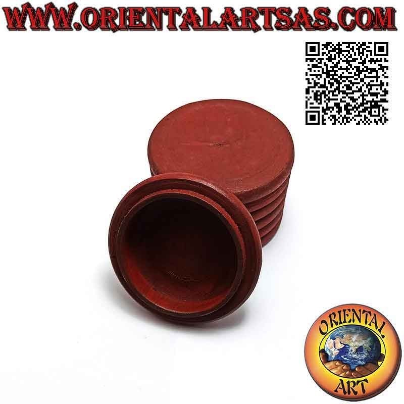 Round jewelry box in mahogany wood with nickel silver or silver plate (red)