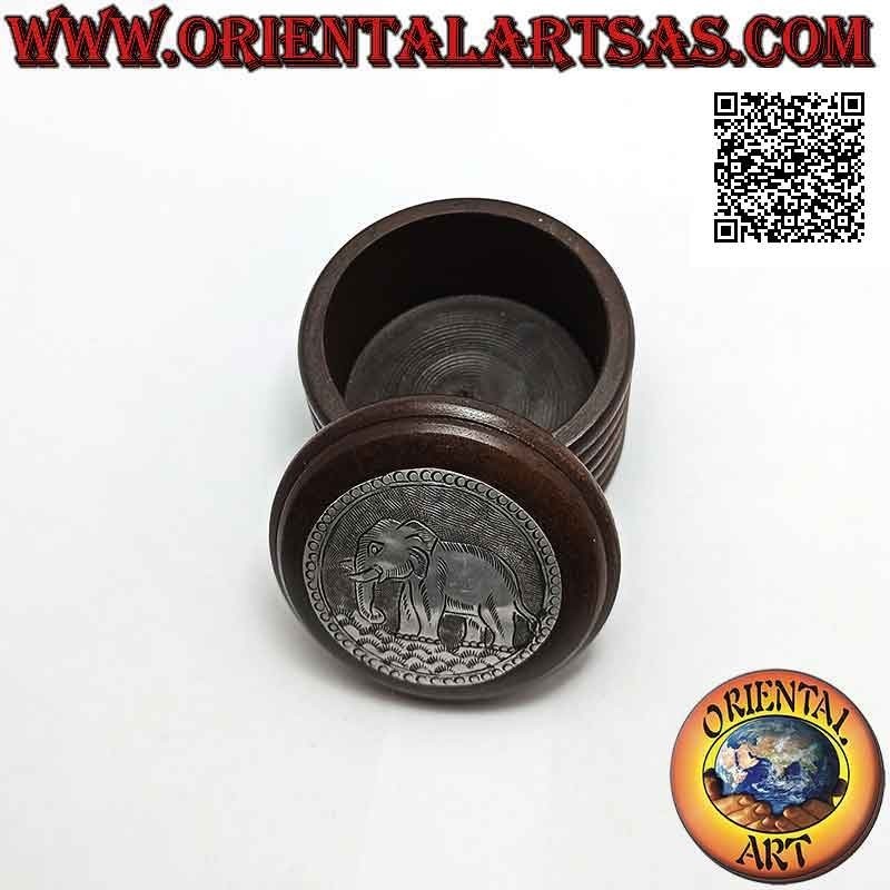 Round jewelry box in mahogany wood with nickel silver or silver plate (natural)