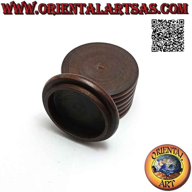 Boîte à bijoux ronde en bois d'acajou avec plaque en maillechort ou argent (naturel)