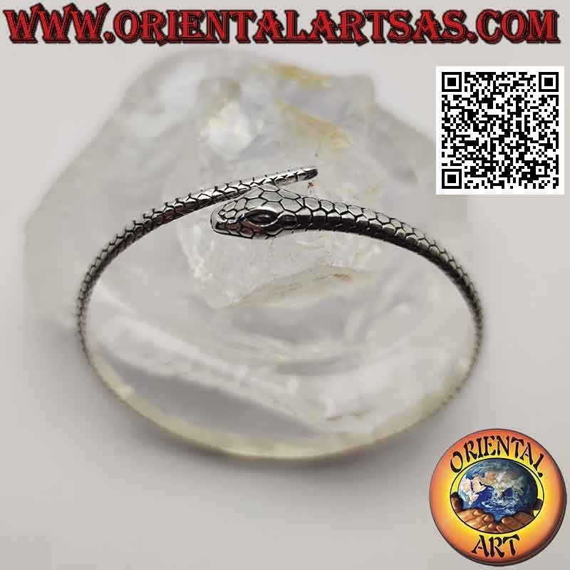 Bracciale rigido in argento 925‰ a forma di serpente "ouroboros" (uroboro)