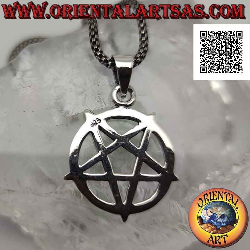 Silver pendant, inverted pentacle (pointing down) smooth on circle
