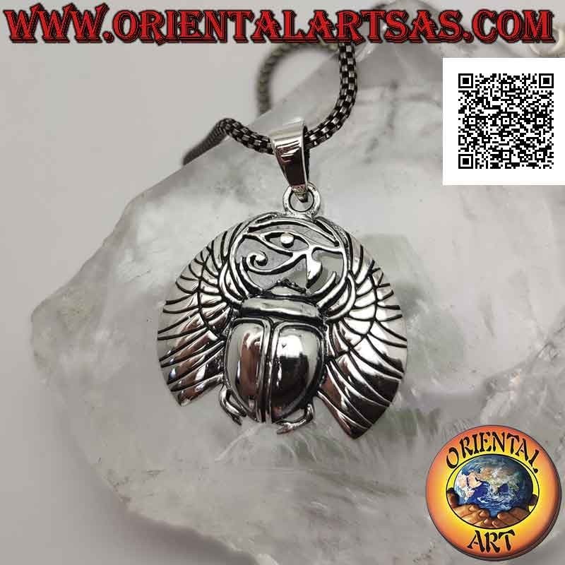 Ciondolo in argento, scarabeo stercorario con occhio di Horus (simbolo egiziano di resurrezione)