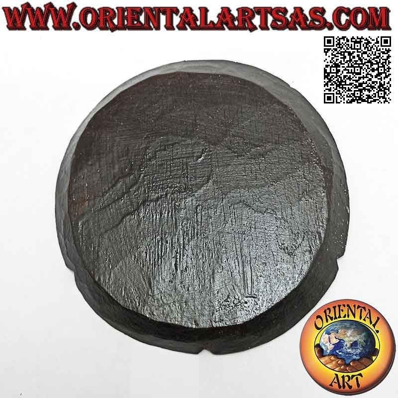 Round flat ashtray with "sun and moon" painted decoration in balsa wood (medium)