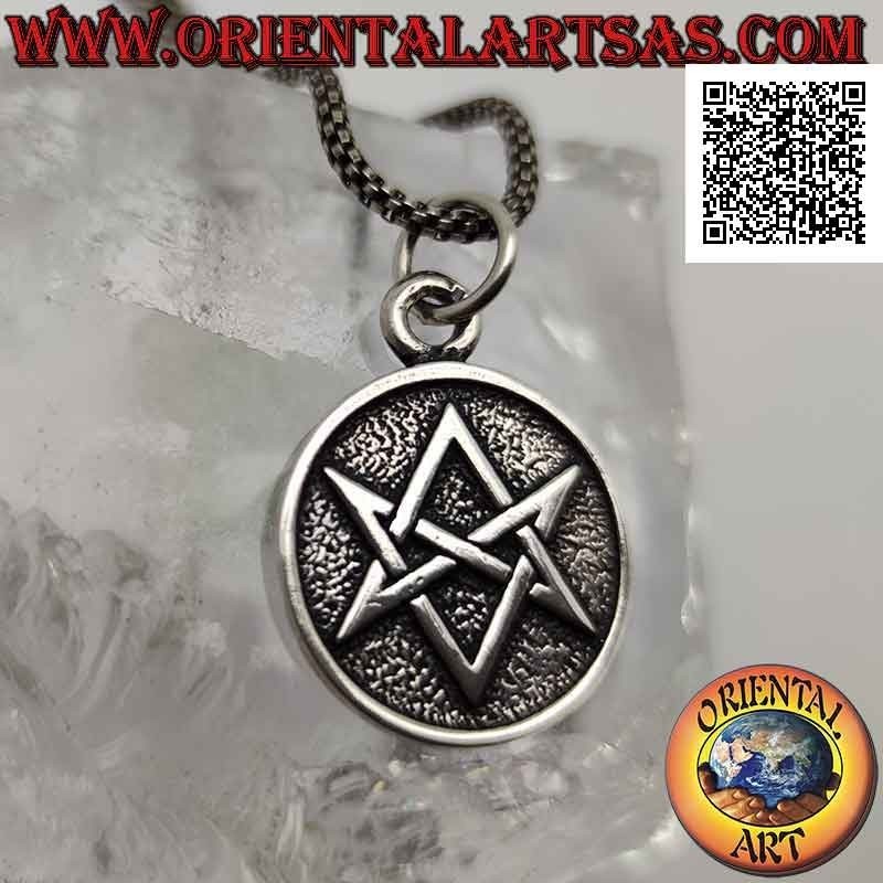 Colgante de plata, medalla con hexagrama unicursal (símbolo de la religión Thélema o Thelema)