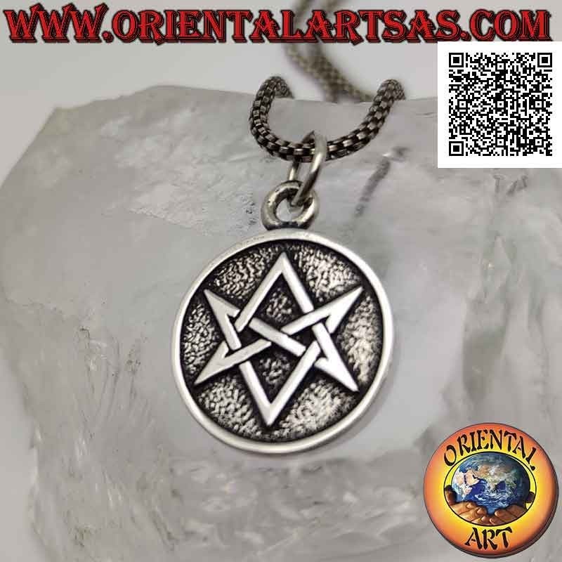 Silberanhänger, Medaille mit einseitigem Hexagramm (Symbol der Thélema- oder Thelema-Religion)