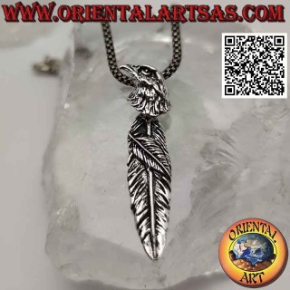 Colgante de plata, pluma con cabeza de águila real en forma de gancho