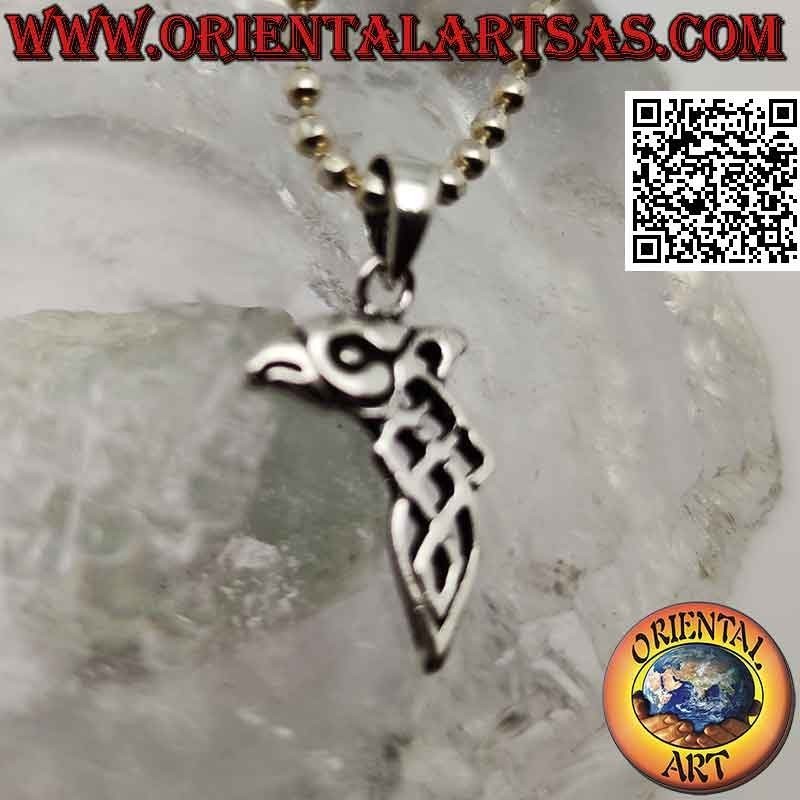 Silver pendant, Celtic knot with raptor head on top