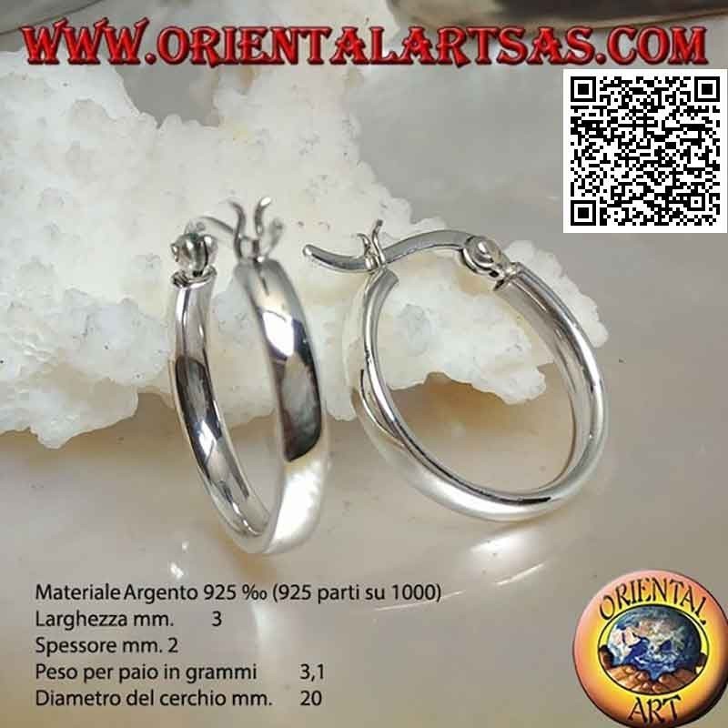 Pendientes de plata, círculos lisos triturados 3 x 2 x 30 mm (palanca)