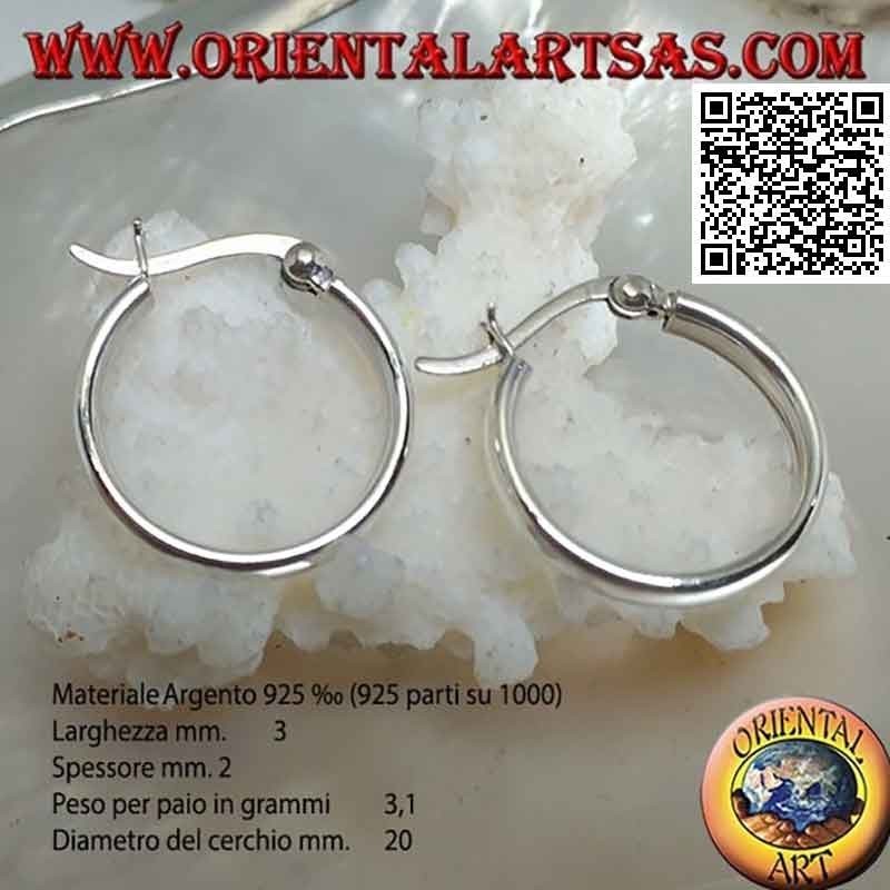 Orecchini in argento, cerchi lisci schiacciati da 3 x 2 x 30 mm (leva)