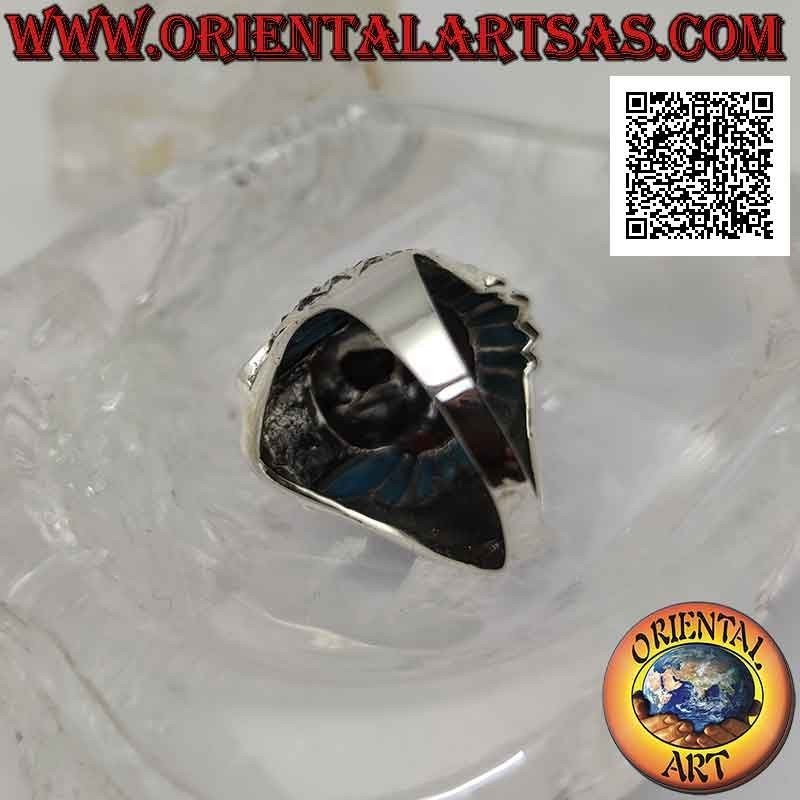 Anello in argento testa di Indiano D'America nativi con piume di turchese e fascia di piume laterali