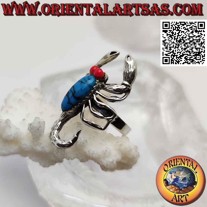 Anillo de plata en forma de escorpión con espalda turquesa