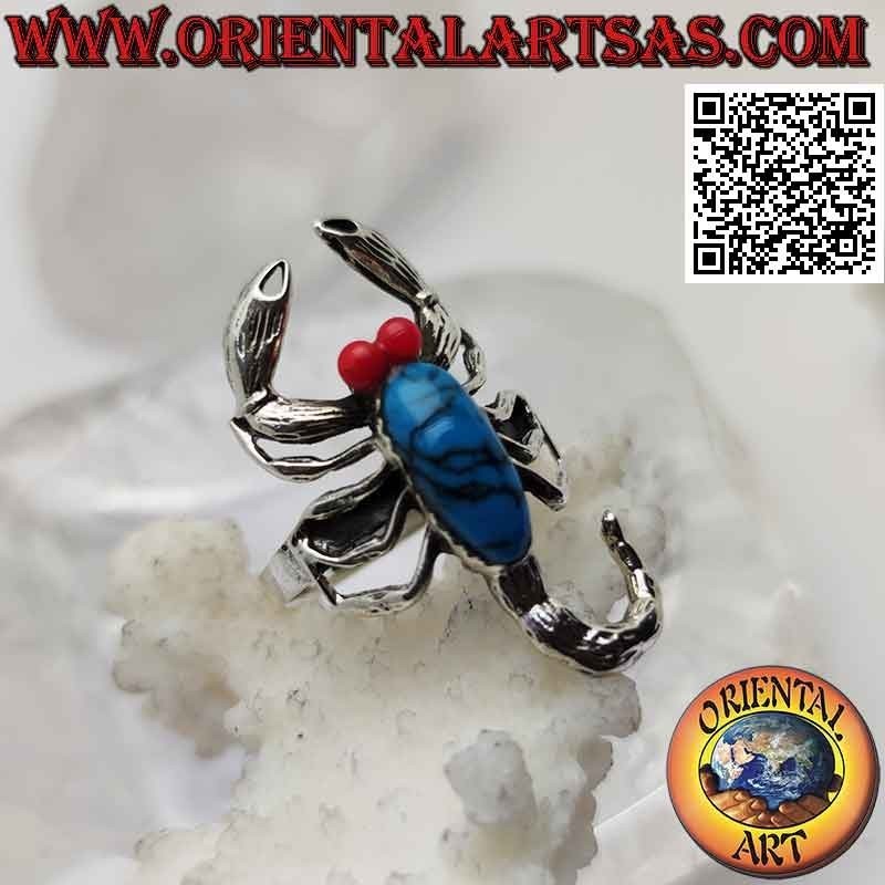 Anillo de plata en forma de escorpión con espalda turquesa