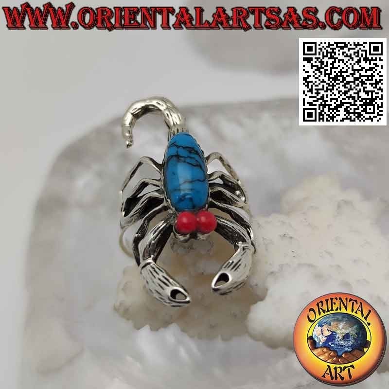 Silver ring in the shape of a scorpion with a turquoise back