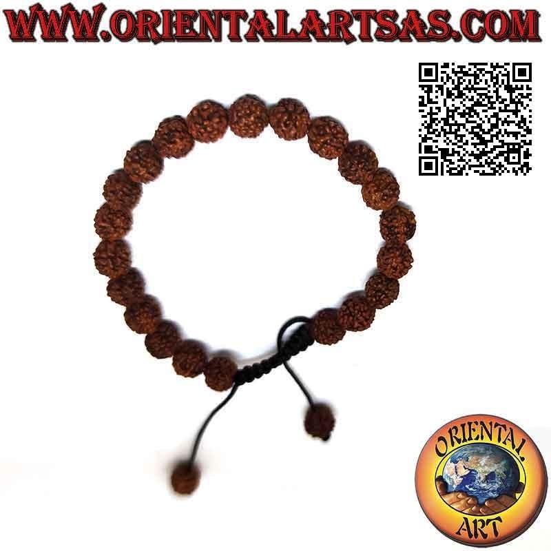 Pulsera de muñeca Mālā 21 cuentas de 8 mm. en semillas de Rudra con bolsa tibetana