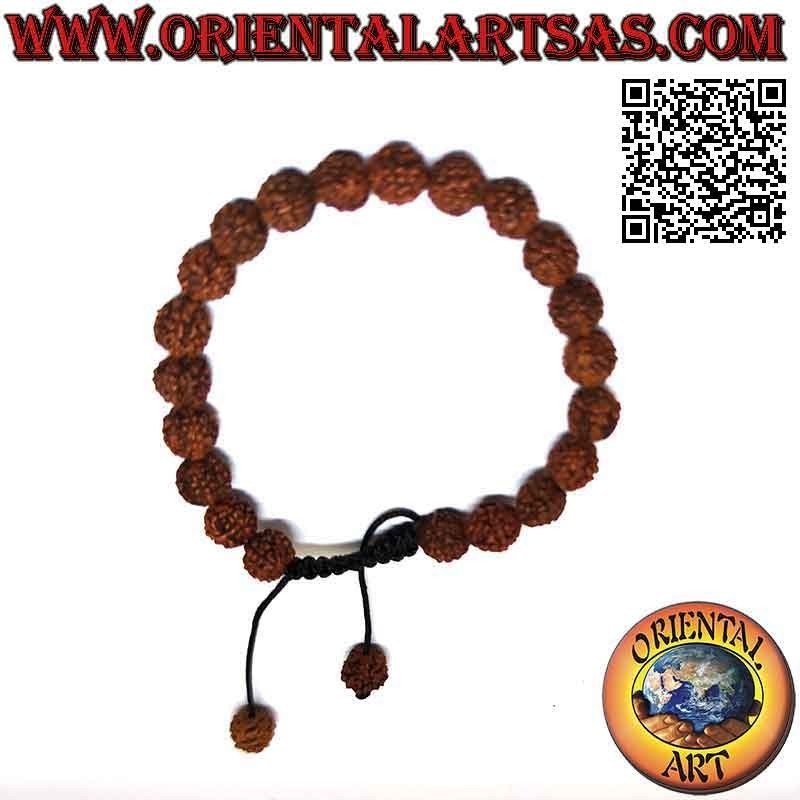 Pulsera de muñeca Mālā 21 cuentas de 8 mm. en semillas de Rudra con bolsa tibetana