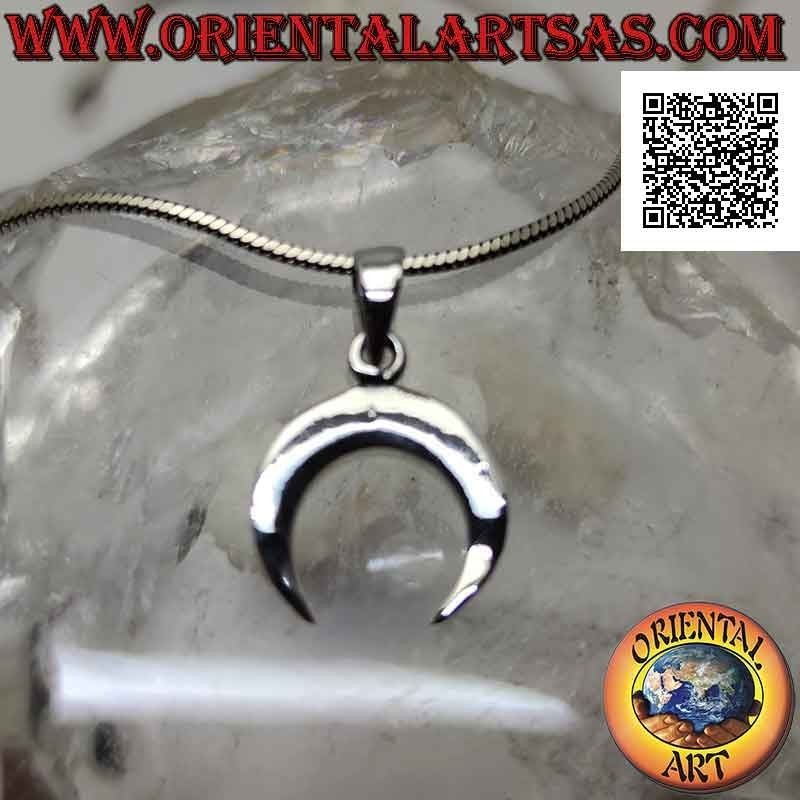 Ciondolo in argento, mezzaluna wicca con punte verso il giù (liscia e piatta)