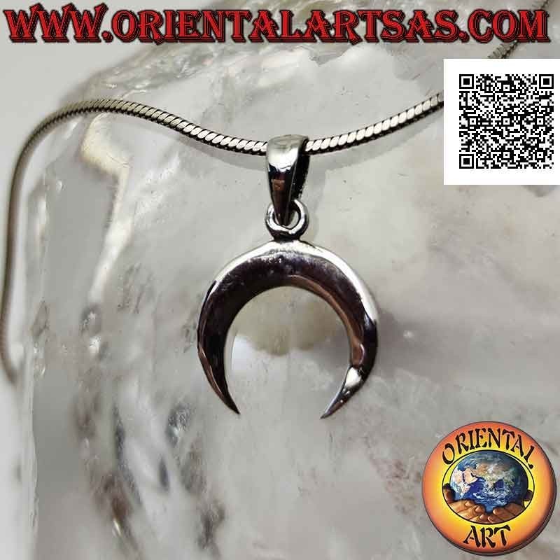 Pendentif en argent, croissant wicca avec pointe vers le bas (lisse et plat)