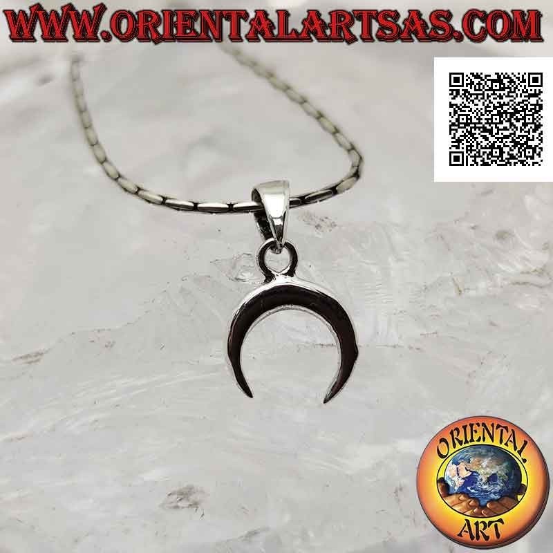 Pendentif en argent, croissant wicca avec pointes descendantes (lisse et arrondie)