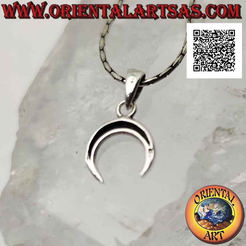 Ciondolo in argento, mezzaluna wicca con punte verso il giù (liscia e bombata) 10 mm