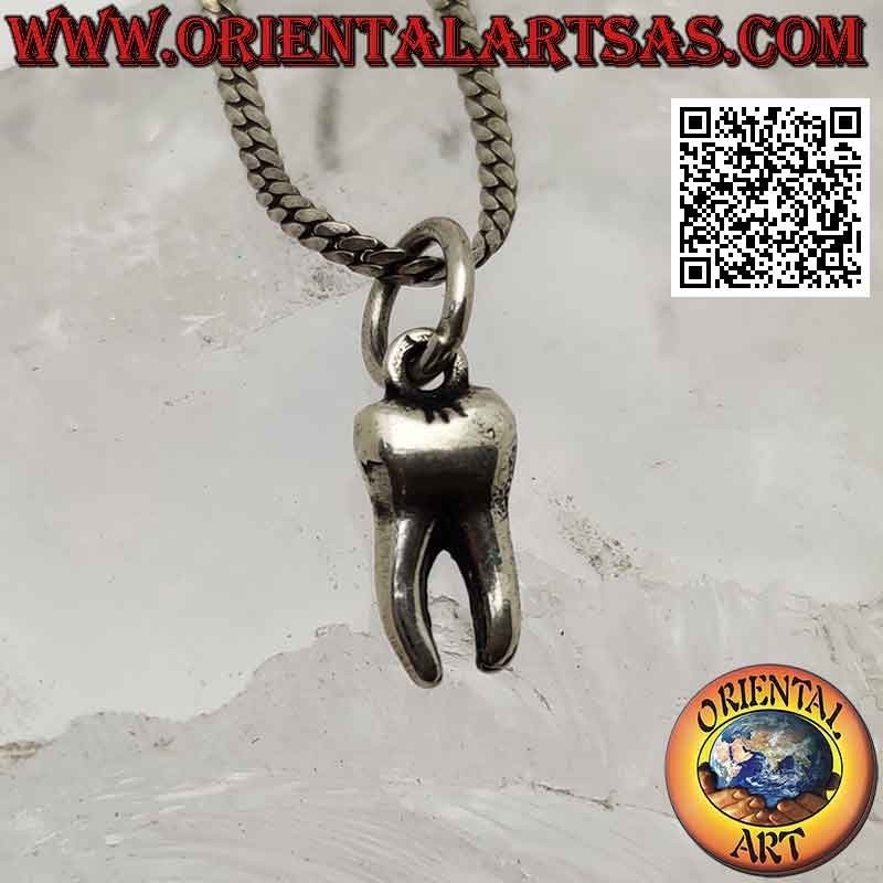 Silver pendant, the premolar or molar tooth with two roots (bicuspid)