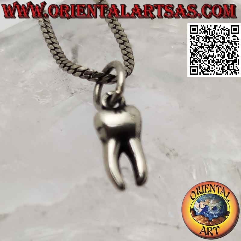 Silver pendant, the premolar or molar tooth with two roots (bicuspid)