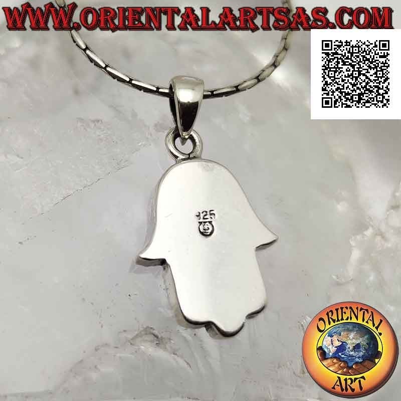 Pendentif en argent, main de Fatima Hamsa avec étoile de David en bas-relief sur la paume
