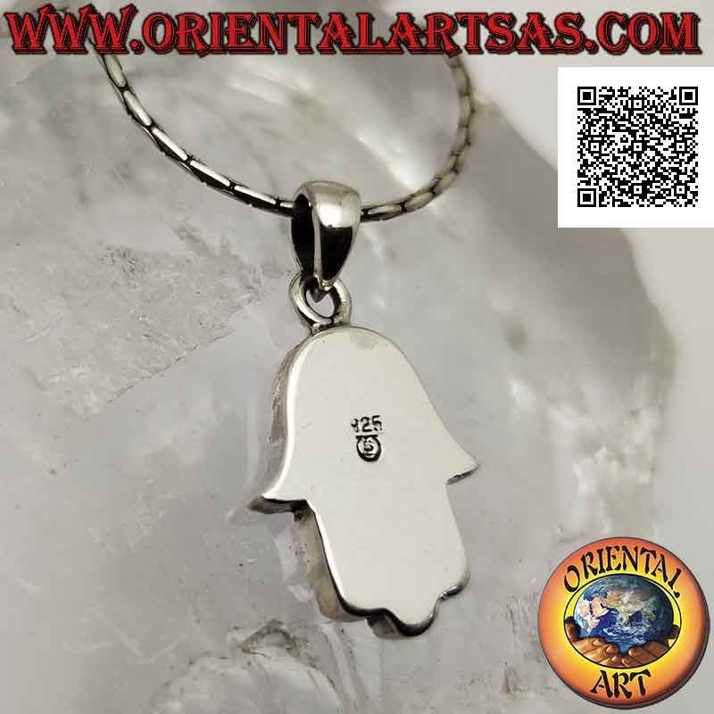 Silver pendant, hand of Fatima Hamsa with bas-relief star of David on the palm