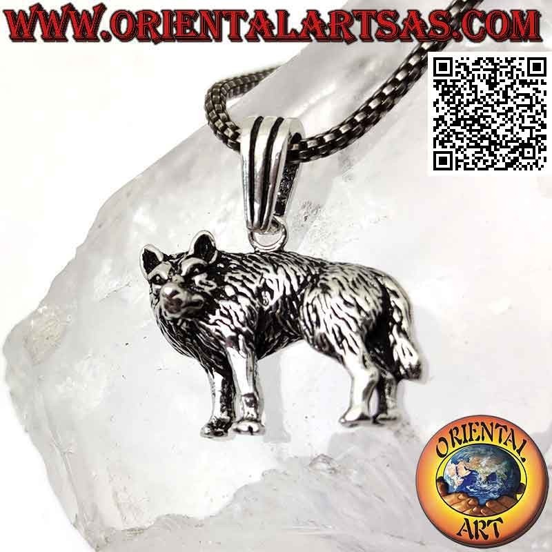 Pendentif en argent, loup sur le côté avec tête tournée en relief