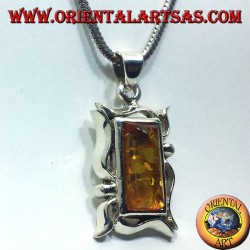 Ciondolo in argento con Ambra rettangolare