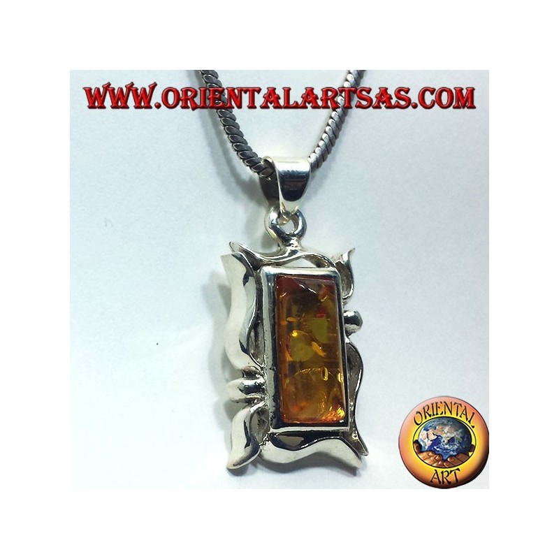 Silber-Anhänger mit Bernstein rechteckigen