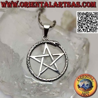 Silberanhänger, Ouroboros mit Pentagramm (nach oben zeigend)