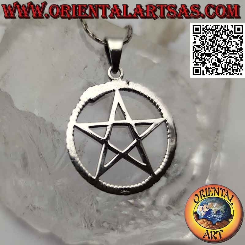Pendentif en argent, Ouroboros avec pentacle (pointant vers le haut)