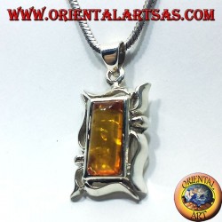Pendentif argent avec rectangulaire Ambre