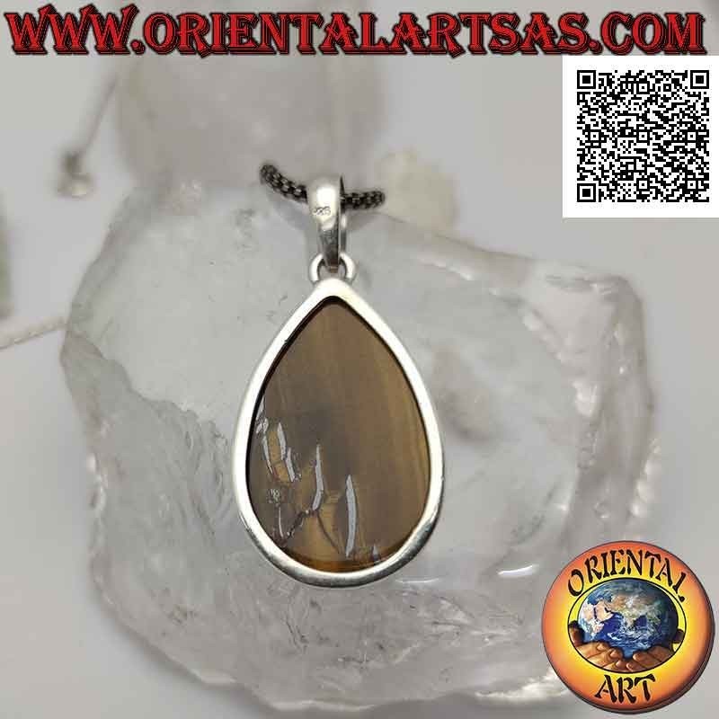 Colgante de plata con gran ojo de tigre gota de cabujón en engaste liso