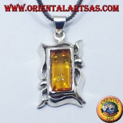 Pendentif argent avec rectangulaire Ambre