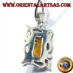 Pendentif argent avec rectangulaire Ambre