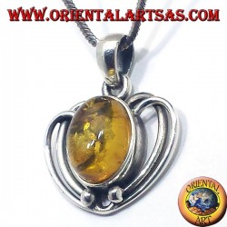 Ciondolo in argento cuore con Ambra ovale