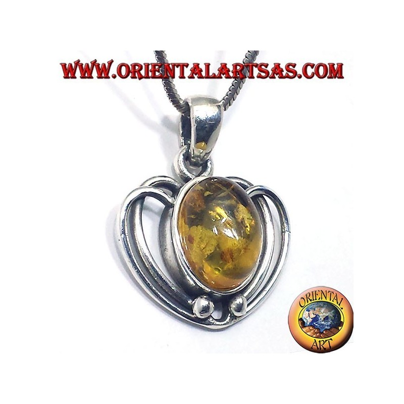 Colgante de plata del corazón con Amber Oval
